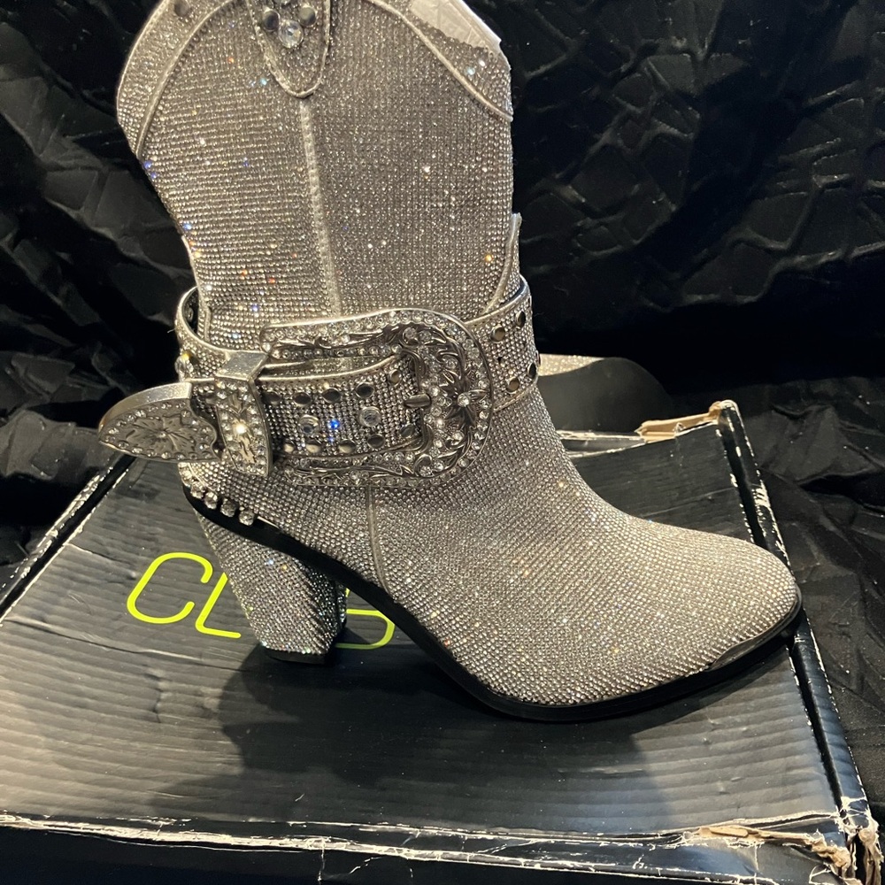 Dolls Kill Sparkling Silver Heeled Cowboy Boots